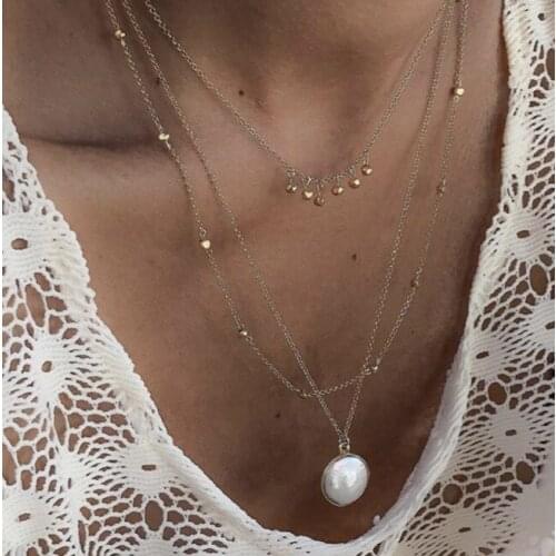 Bohemian Gold Multilayers Bells Tassel Necklace For Women Fashion Big Pearl Necklace Choker Wholesale Party Night Club Jewelry