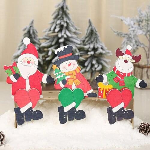 1pcs Christmas Decorations Wooden Sitting Dolls Creative Santa Claus Snowman Elk Doll Ornaments