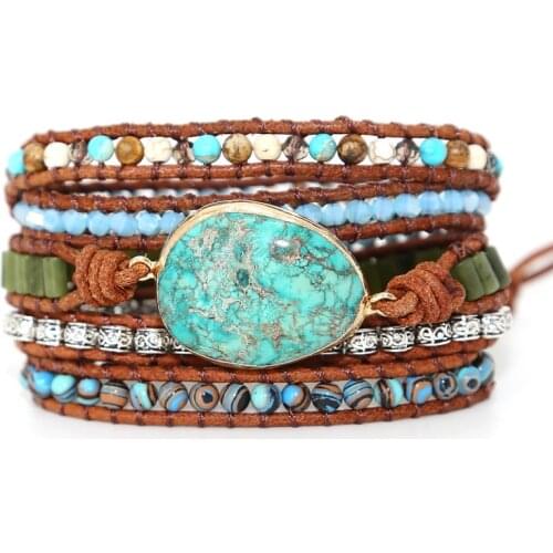 2019 Unique Bracelets Women Wrap Bracelets Natural Stones 5 Layers Leather Cuff Bracelet Femme Bracelets Gifts Dropship
