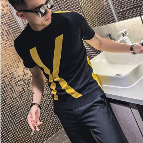 2020 Summer Fashion Men Tee Shirts Short Sleeve All Match Simple Letter Knitted T-Shirt Men Slim Fit Casual Mens T Shirts 4XL-M