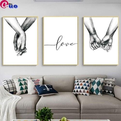 Black and White Love Holding Hands Diamond Painting Wall Art Nordic Diamond Mosaic 3pcs/set Living Room Corridor Home Decor