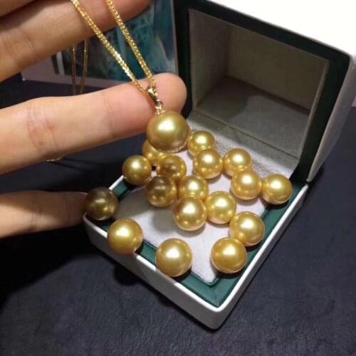 D419 Pearl Pendant Fine Jewelry Solid 18k Gold Round 12-13mm Natural Fresh Water Round Pearls Pendants Necklaces for Women