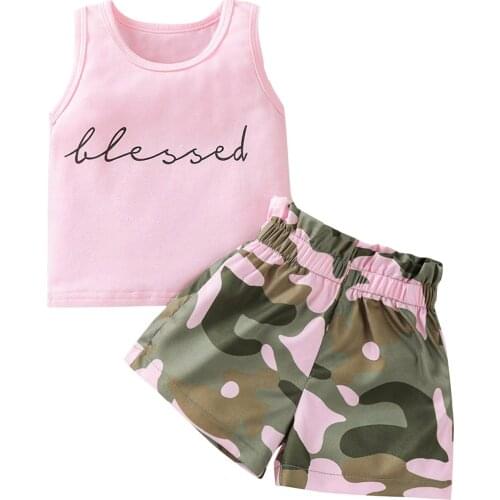 1-5Y Toddler Kids Baby Girl Sleeveless Vest Tops Camouflage Shorts Pant Bottom 2PCS Summer Clothes Set