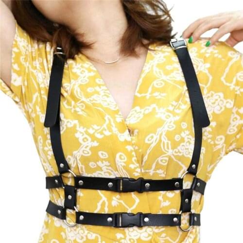 Gothic Punk Leather Body Shoulder Necklace for Women Harness Belly Waist Leather Chains Statement Jewelry Harajuku Goth Clothes