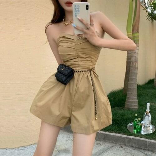 Summer Solid Folds Wide Leg Jumpsuit Womens Sexy Backless Sleeveless Bodysuit Woman Simple Tight Black Rompers Women 2021