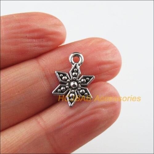 Fashion 50Pcs Tibetan Silver Color Tiny Snowflake Flower Charms Pendants 11x16mm