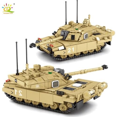 HUIQIBAO 904pcs WW2 Challenger2 Main Battle Tank Building Blocks Army Trucks Weapons with 4 Soldiers Figures Bricks Toys Boys