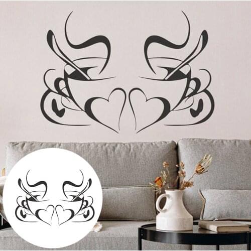 Wall Stickers DIY Decals Vinyl Art Diner Hearts 2 Coffee Cups Kitchen Cafe