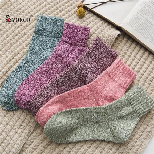 SVOKOR Solid Women Socks Simple Winter Wool Thick Warm Breathable Elastic Force Fashion Mid Sockings For Female