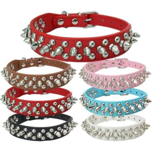 Pet Dog Collar Punk Style Row Spiked Studded Puppy Collar Neck Strap PU Leather Pet roducts for Small Medium Dogs Chihuahua York