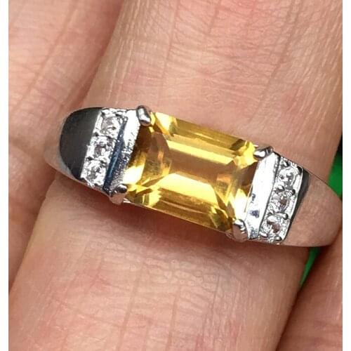 Dazzling silver citrine ring for man 6mm*8mm emerald cut natural citrine silver man ring 925 silver citrine jewelry for man