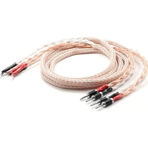 Pair 24 core twist Speaker Cable, OCC Copper Audiophile speaker cable ,HIFI Banana to spade loudspeaker cable