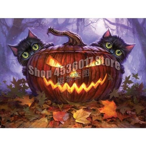 Scaredy Cat 5D DIY Diamond Painting Fall Halloween Holiday Cats Embroidery Full Cross Stitch Rhinestone Mosaic Home Decor Gift