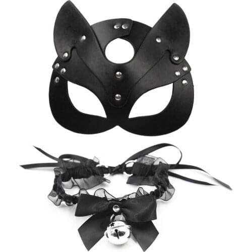 Sex Adult Product SM Sex Toy BDSM Female Leather Eye Mask And Collar Cosplay Mask Adult Game Masquerade Party Face Mask sex tool