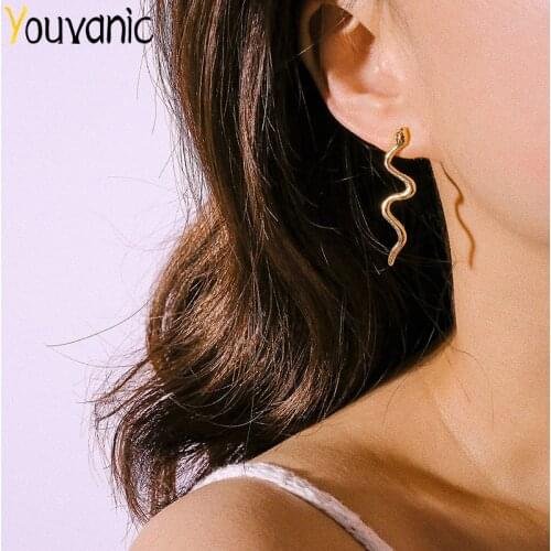Youvanic Punk Long Snake Earrings Gold Color Personality Stud Earings For Women Vintage Animal Brincos Female Fashion Jewelry