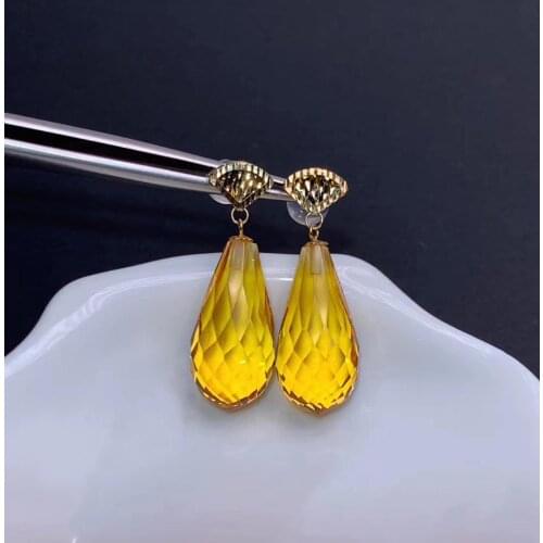 Shilovem 18k yellow gold citrine drop fine Jewelry women party new classic plant Christmas gift new 10*20mm myme1020866j
