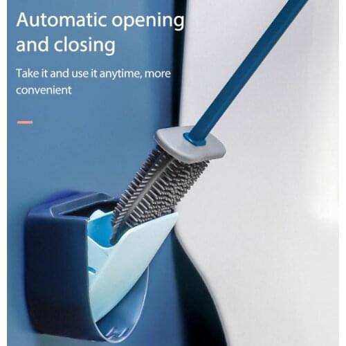 Silicone Toilet Brush Flexible Soft Bristles Brush With Quick-drying Wall Mount Fixture Set Household Bathroom Products
