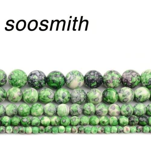 Soosmith 4MM 6MM 8MM 10MM 12MM Green Rainbow Natural Stone Bead Loose Spacer Beads For Jewelry Making Diy Bracelet Necklace