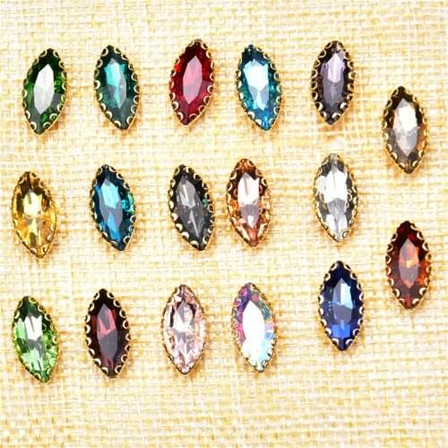 Glass Crystal Diamond Colorful 7*15Mm Classicial Marquise Shape 15Pcs Gold Claw Sew On Rhinestone Flatback Diy Dress Decorations