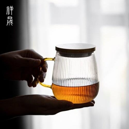 Sakura glass mug With Spoon&Ceramic Lid Transparent cherry blossoms Glass Coffee Mug Heat Resistant Tea Milk Cup Drinking