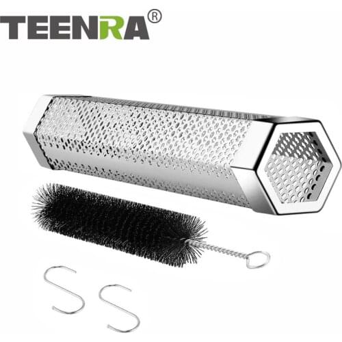TEENRA 12in Stainless Steel Smoker Tube Outdoor BBQ Smoking Mesh Pipe Cold Smoke Generator Portable BBQ Pellet Smoker Tube