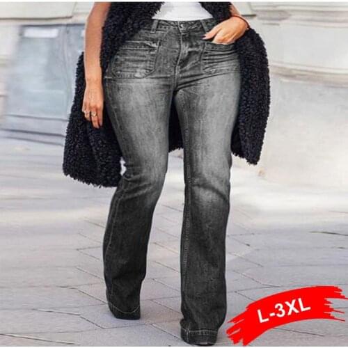 Streetwear High Waist Patchwork Pockets Distressed Denim Pants Vintage Y2k Black Baggy Flare Jeans Mom Harajuku Wide Leg Trouser