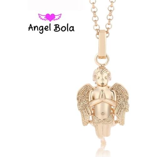 18KT Gold Essential Oil Jewelry Lucky Angel Wing Pendant Ball Music Bola Necklaces Engelsrufer Trinkets Sound Pendant L055