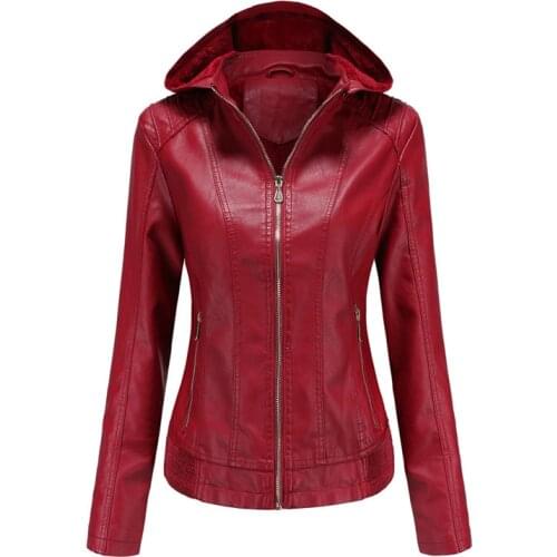 Womens Leather Jacket Autumn Winter Plus Velvet Warm Short Coat Ladies Red Black Zipper Outwear Tops Motorcycle Clothing PU