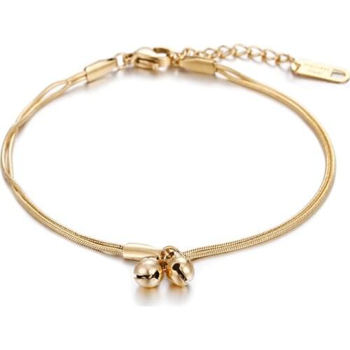 ONYSS Little Gold Bell Double Chain Bracelet for Women Bracelet on the leg Bracelet Accessories 23mm