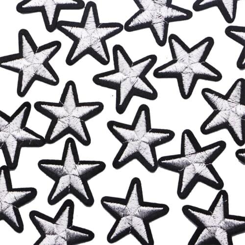 1PCS Silver Star Embroidered Patch Sewn Iron Badge Black Clothes DIY Decal Process Decoration