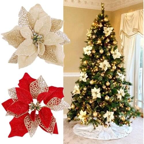 10pcs/12pcs Artificial Flowers For Decoration Glitter Christmas Wreath Fake Flowers Christmas DIY Home Wedding Decoration Tools
