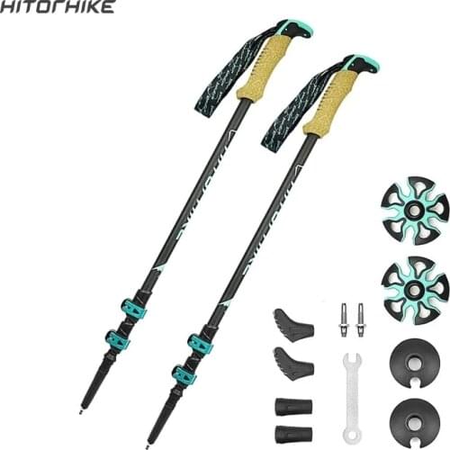 195g/pc Carbon Fiber External Quick Lock Trekking Pole Hiking Telescope Stick Nordic Walking Stick Shooting Crutch Senderismo