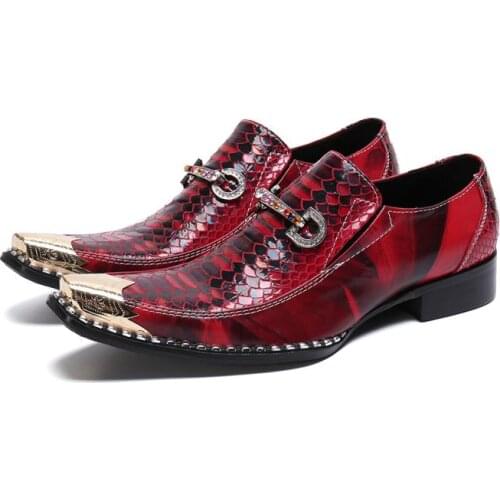 2019 Gold Metallic Square Toe Men Dress Shoes Formal Men Business Wedding Shoes Oxford Red