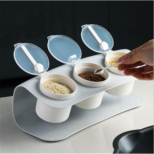3 in 1 Spice Rack Plastic Shakers Plastic Seasoning Box Set Kitchen Supplies Visual Seasoning Containers