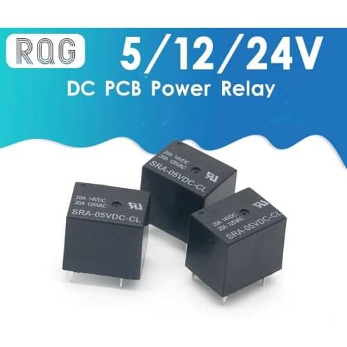 5Pcs 5V 12V 24V 20A DC Power Relay SRA-05VDC-CL SRA-12VDC-CL SRA-24VDC-CL 5Pin PCB Type In stock Black Automobile relay