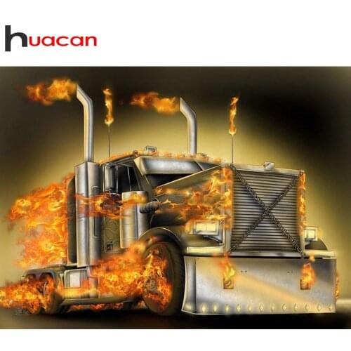 Huacan 5d Diamond Painting Water Fire Football Full Square/round Embroidery Mosaic Truck Crystal Home Decor