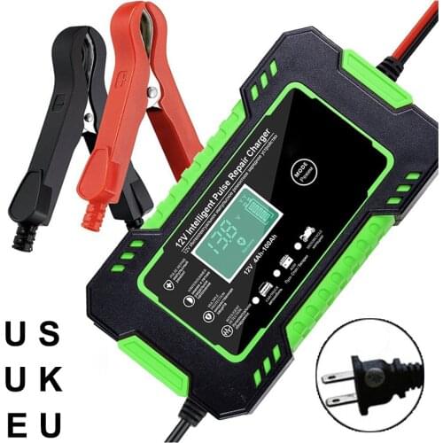 12V/6A Car Battery Charger Battery Maintainer Digital LCD Display Temperature Monitoring Pulse Repair Charger Lead-Acid Battery