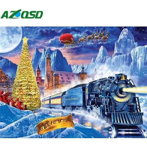 AZQSD Christmas Diamond Painting Full Square Scenery Diamond Embroidery Winter Handmade Picture Of Rhinestones Gift