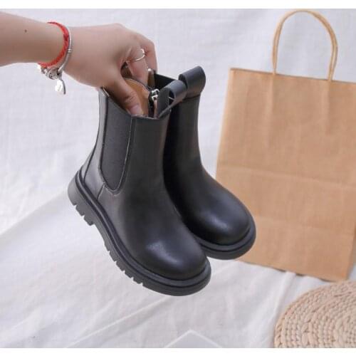 Children Genuine Leather Chelsea Boots Autumn Kids Single Boots Boys Zipper Girls Black Motorcycle Boots Student Baby Toddler