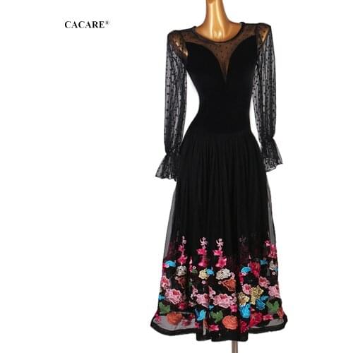 CACARE Ballroom Dance Competition Dresses Waltz Dress Standard Dance Dresses Customize D0869 Big Sheer Hem Embroidered