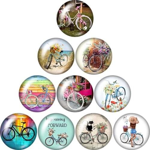 Flowers bicycle Leisure travel 10pcs 12mm/16mm/18mm/25mm Round photo glass cabochon demo flat back Making findings