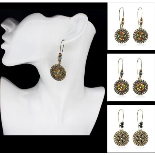 European and American Fashion Jewelry Retro Bohemian National Wind Eardrop Round Ethnic style Drop Earrings Aretes Brincos gift