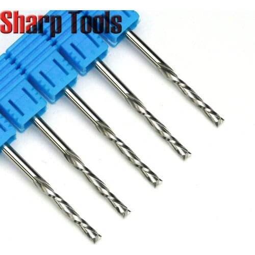 3.175*22mm 2 Flute Up Down Cutter Carbide Tungsten Router Bits Woodworking Tools for Spiral Engraving Cutting MDF Wood End Mills