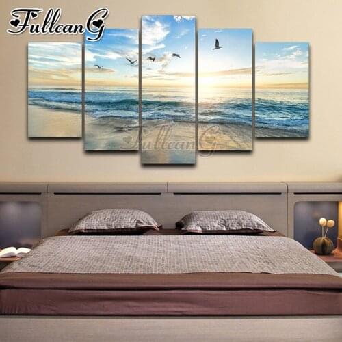 FULLCANG Seagull natural scenery 5 piece diy diamond painting large full square round mosaic embroidery multi-picture FC2908