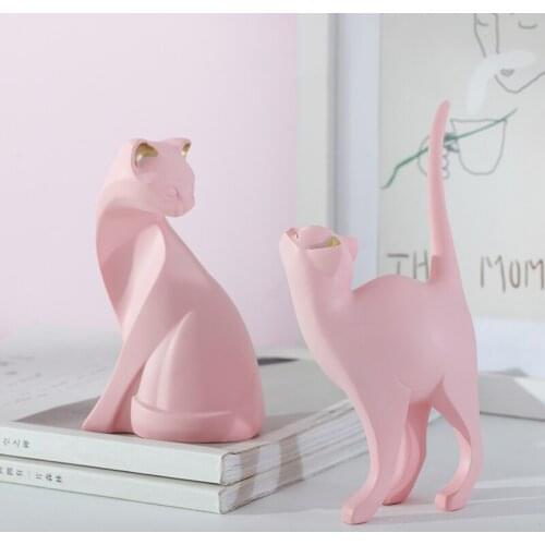 Playful dynamic Nordic creative lovely pink cat resin ornament design feeling enough home decoration