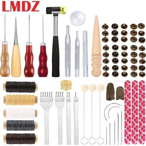 LMDZ Leather Working Tools Hand Sewing Needles Awl Waxed Thread Cord Prong Punch Snaps Leather Repairing Stitching craft tools
