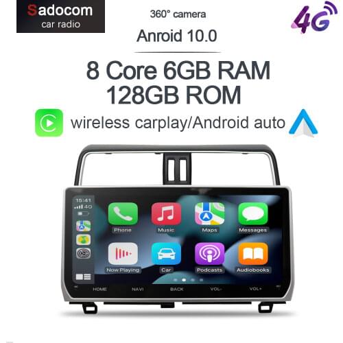 360 Carplay 12.3" Android 10.0 6GB+128GB Car DVD Player GPS WIFI Bluetooth Radio For Toyota Land Cruiser Prado 150 2018 - 2020