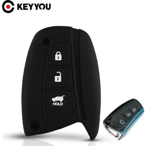 KEYYOU 3 Button Silicone Car Key Case For Hyundai Genesis 2013-2015 Santa Fe Equus Azera IX45 Remote Fob Cover