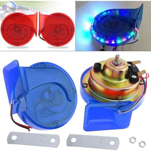 2Pieces 12V Copper Coll 110DB Electric Noisy Level Snail Car Horn with Article Lamp for Motorcycle Vehicle Car Truck Boat Truck