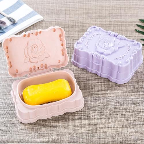 Rose Flower Soap Container Case With Cover Punch-free Soap Box Drain Soap Dish Sheet Bathroom Accessories Dropship
